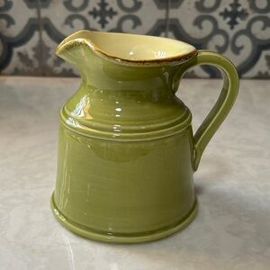 Crate & Barrel Green Ceramic Pitcher, Wide Bottom- EUC